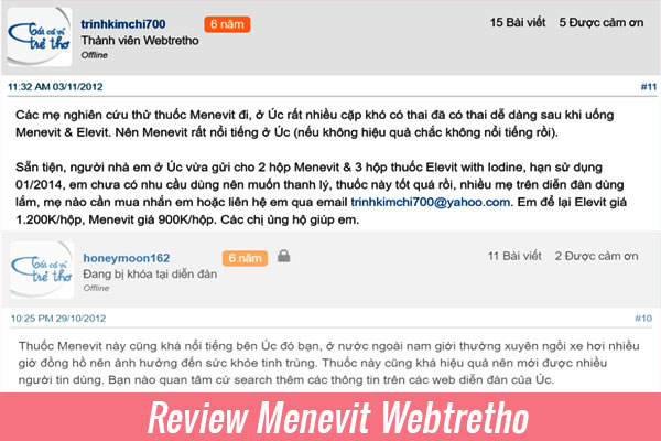 Review Menevit từ người dùng Webtretho