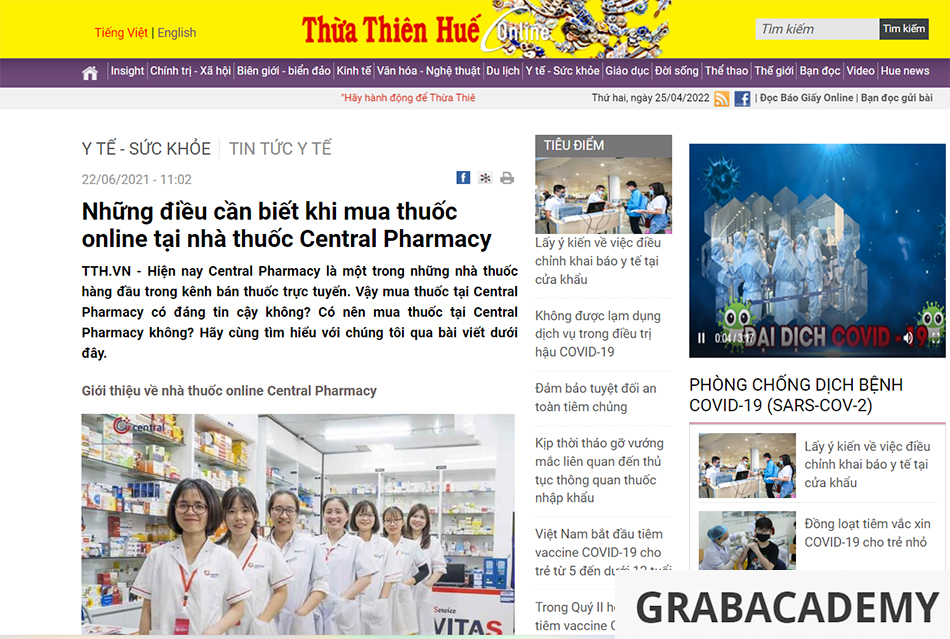 Báo Thừa Thiên Huế: Những điều cần biết khi mua thuốc online tại nhà thuốc Central Pharmacy