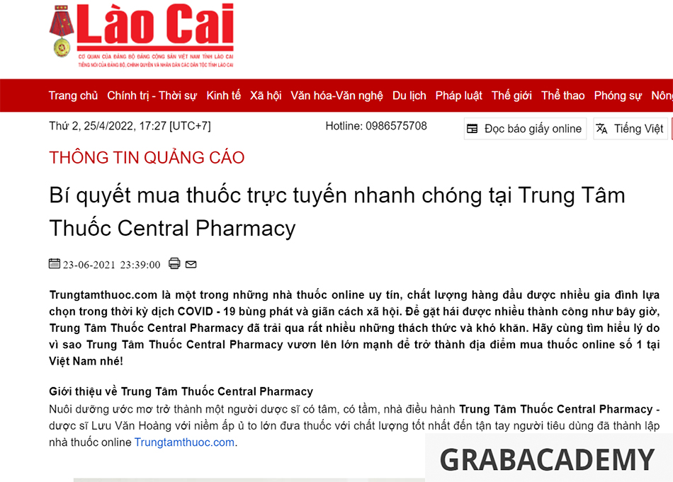 Báo Lào Cai: Bí quyết mua thuốc trực tuyến nhanh chóng tại Trung Tâm Thuốc Central Pharmacy